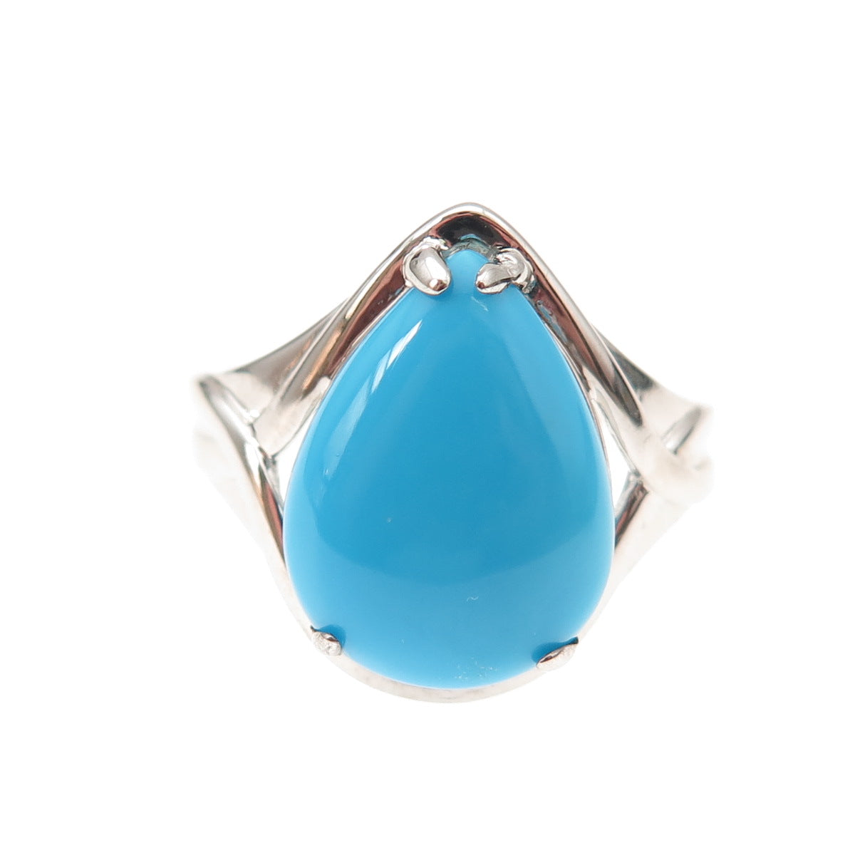 925 Sterling Silver Real Sleeping Beauty Turquoise Teardrop Ring Size 8.25