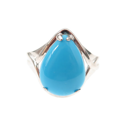 925 Sterling Silver Real Sleeping Beauty Turquoise Teardrop Ring Size 8.25