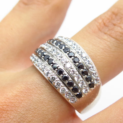925 Sterling Silver Real Melanite Gemstone & C Z Ring Size 9.25