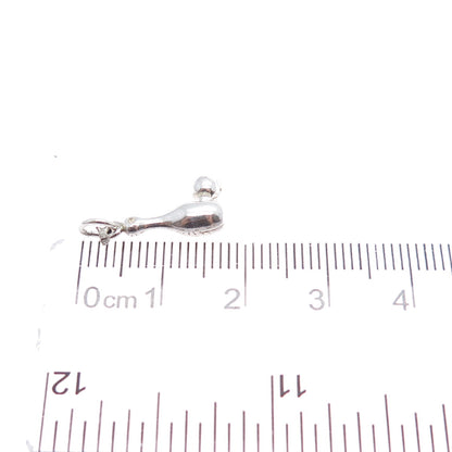 925 Sterling Silver Vintage Bowling Minimalist 3D Charm Pendant