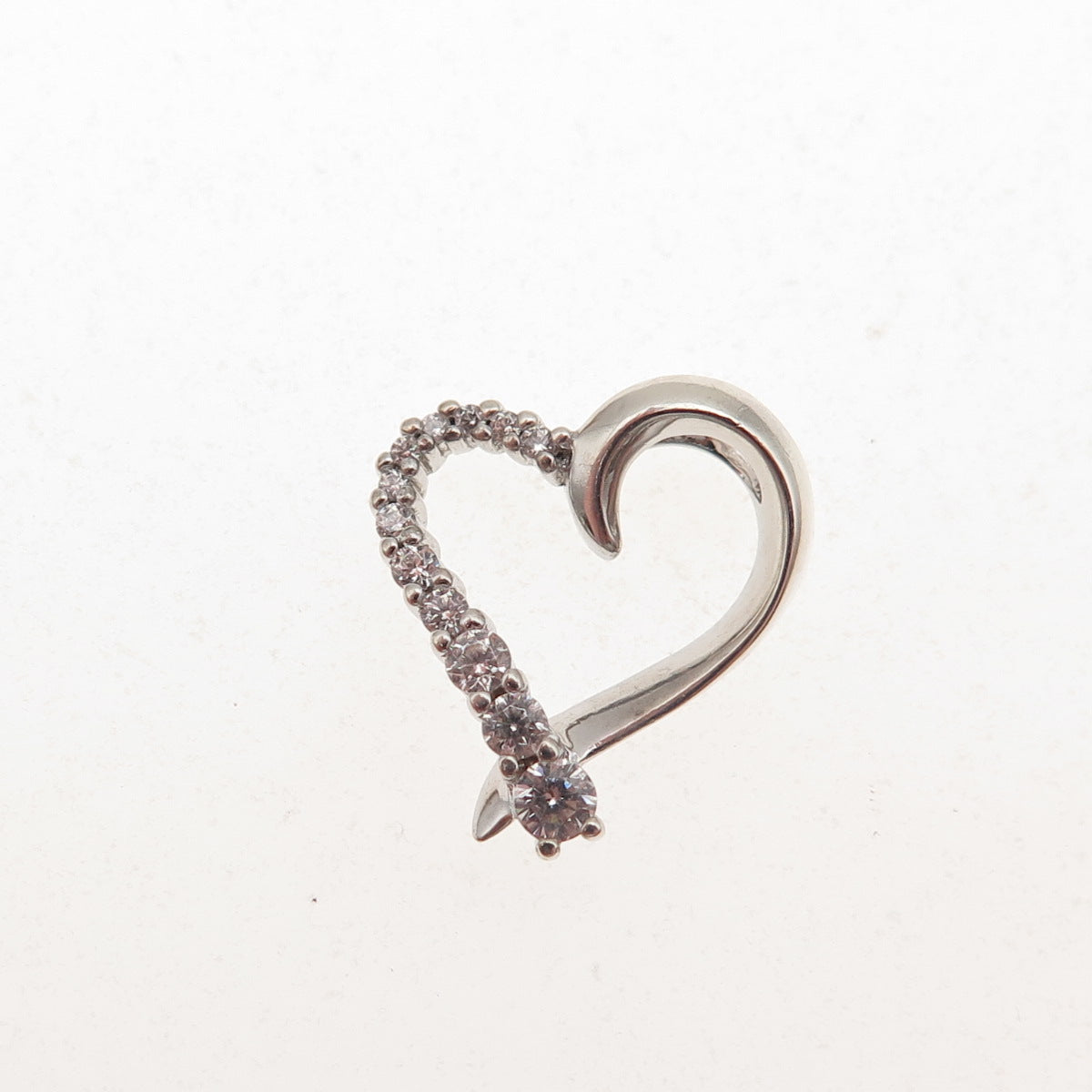 Sai 925 Sterling Silver Round-Cut Graduated C Z Heart Mini Slide Charm Pendant