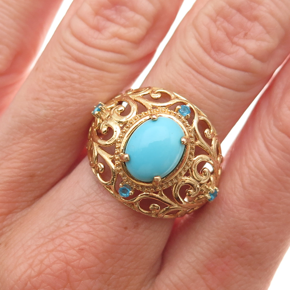 Chuck Clemency Sterling Silver Gold Plated Real Turquoise Apatite Ring Size 8.25