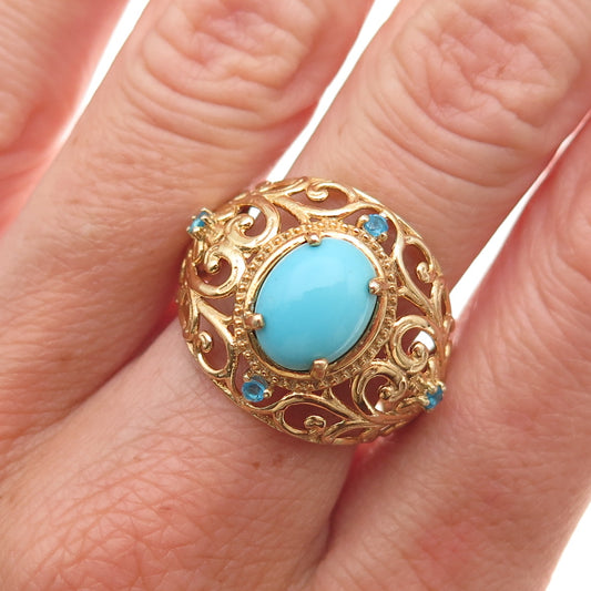 Chuck Clemency Sterling Silver Gold Plated Real Turquoise Apatite Ring Size 8.25