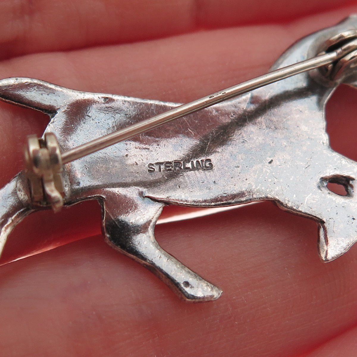 925 Sterling Silver Vintage Wild Horse Oxidized Pin Brooch