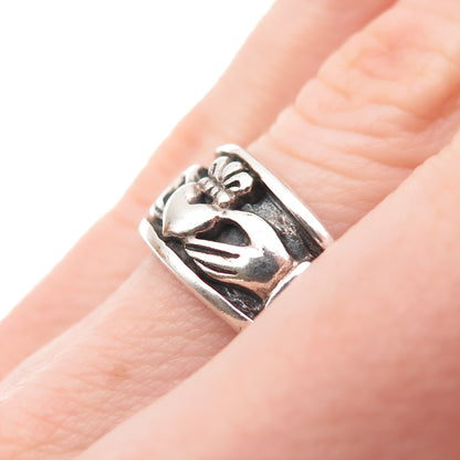 925 Sterling Silver Vintage Irish Claddagh Oxidized Ring Size 5.75