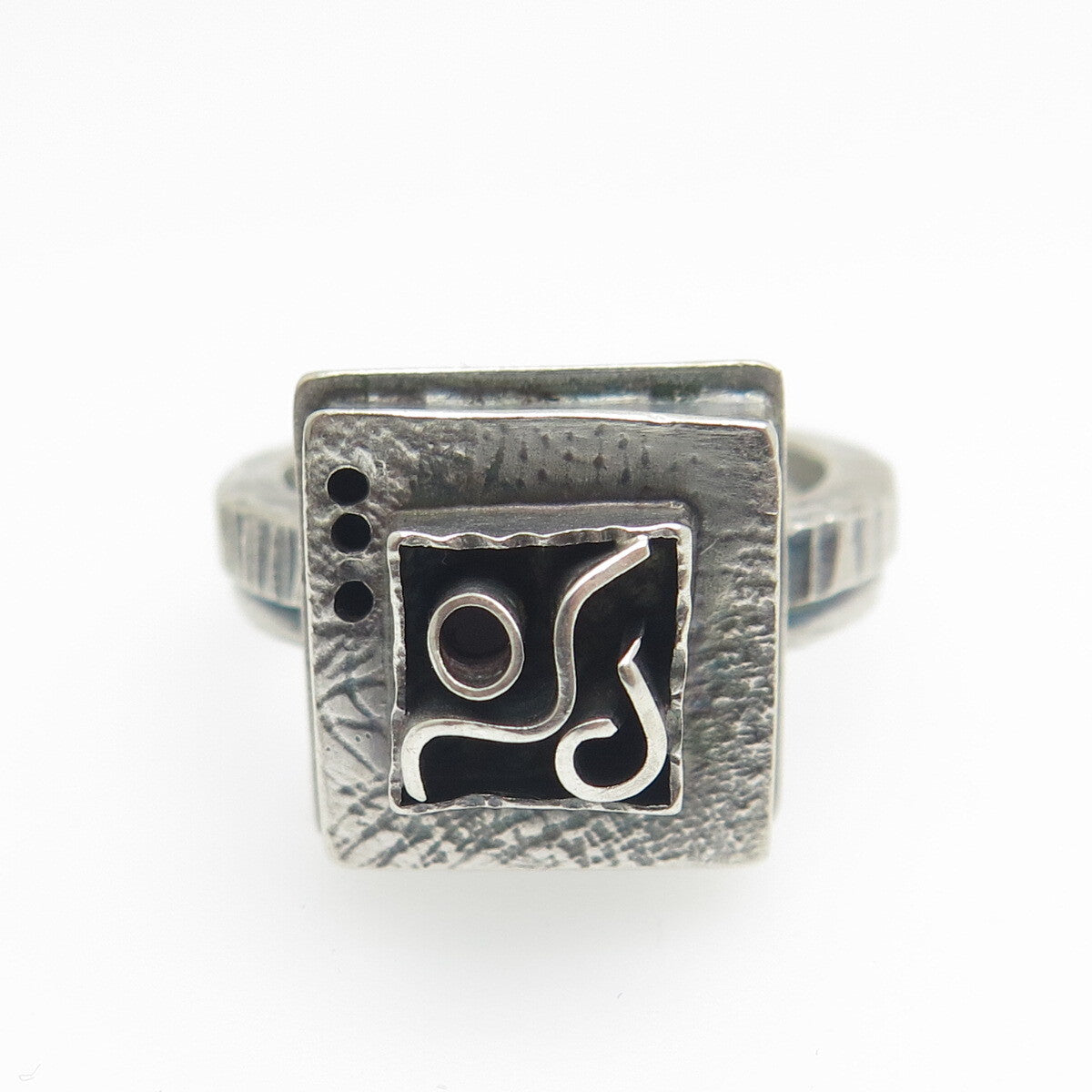 925 Sterling Silver Vintage Modernist Oxidized Ring Size 8