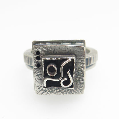 925 Sterling Silver Vintage Modernist Oxidized Ring Size 8