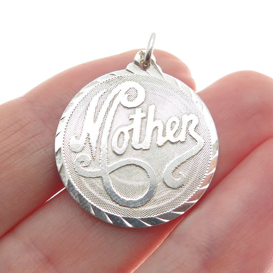925 Sterling Silver Vintage "Mother" Textured Round Pendant