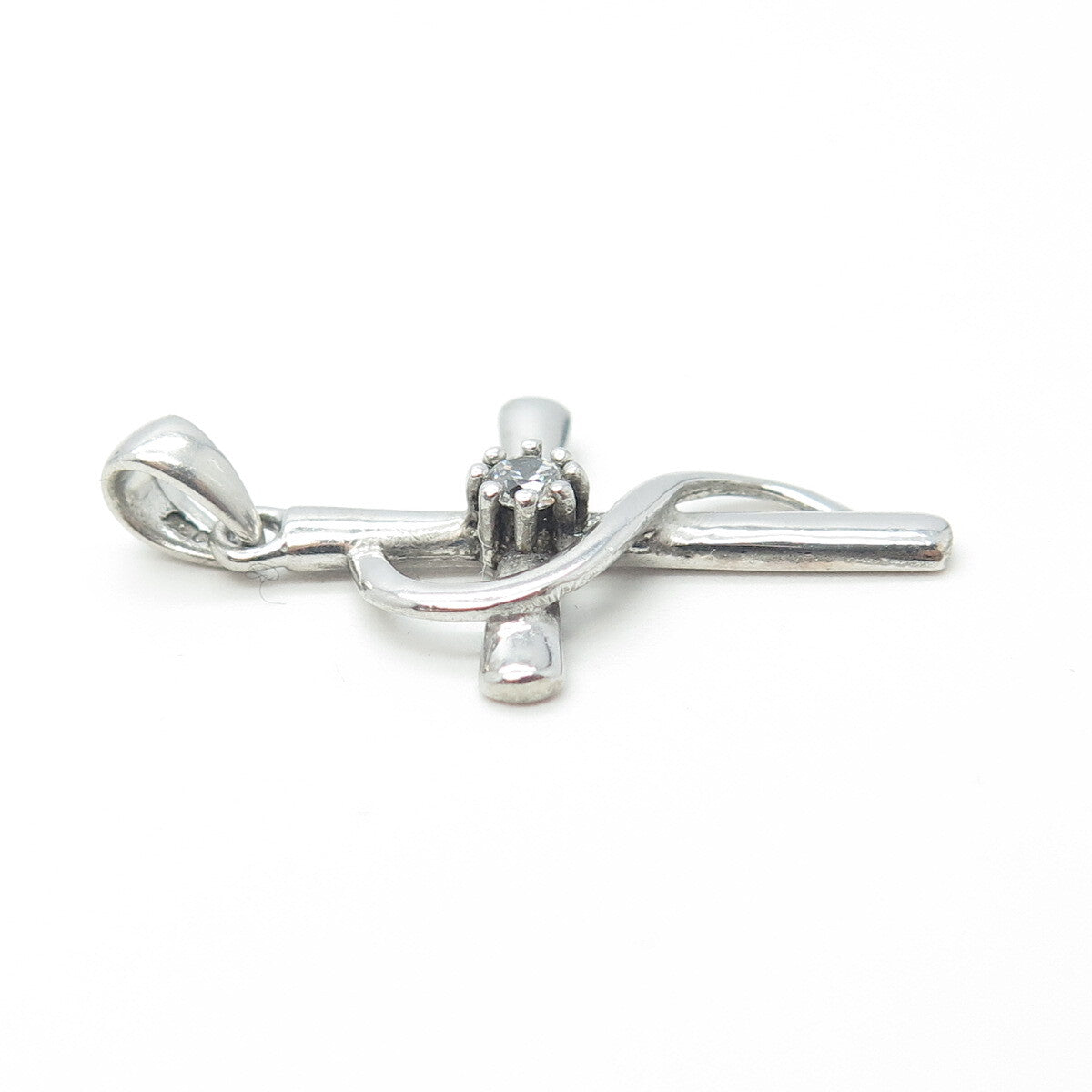 925 Sterling Silver Vintage C Z Cross Religious Pendant