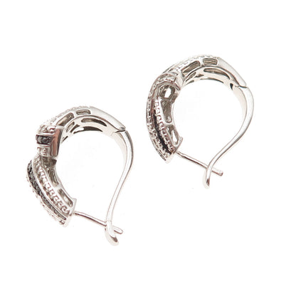 925 Sterling Silver Real Round-Cut Black & White Diamond Hoop Earrings
