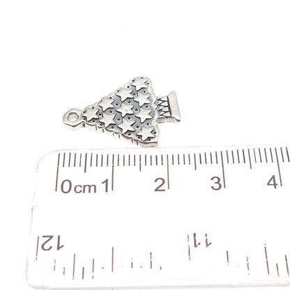 925 Sterling Silver Vintage Adorned Christmas Tree Charm Pendant