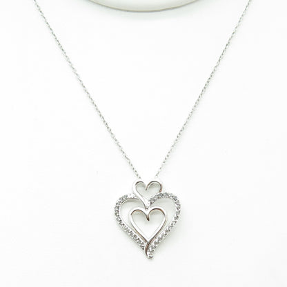 CHARLES WATSON Sterling Silver Real Round-Cut Diamond Heart Chain Necklace 18"