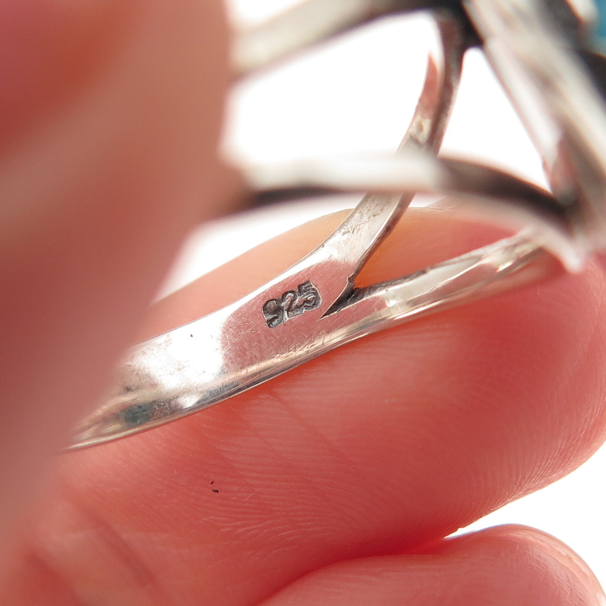 925 Sterling Vintage Real Sleeping Beauty Turquoise Feather Ring Size 8.25