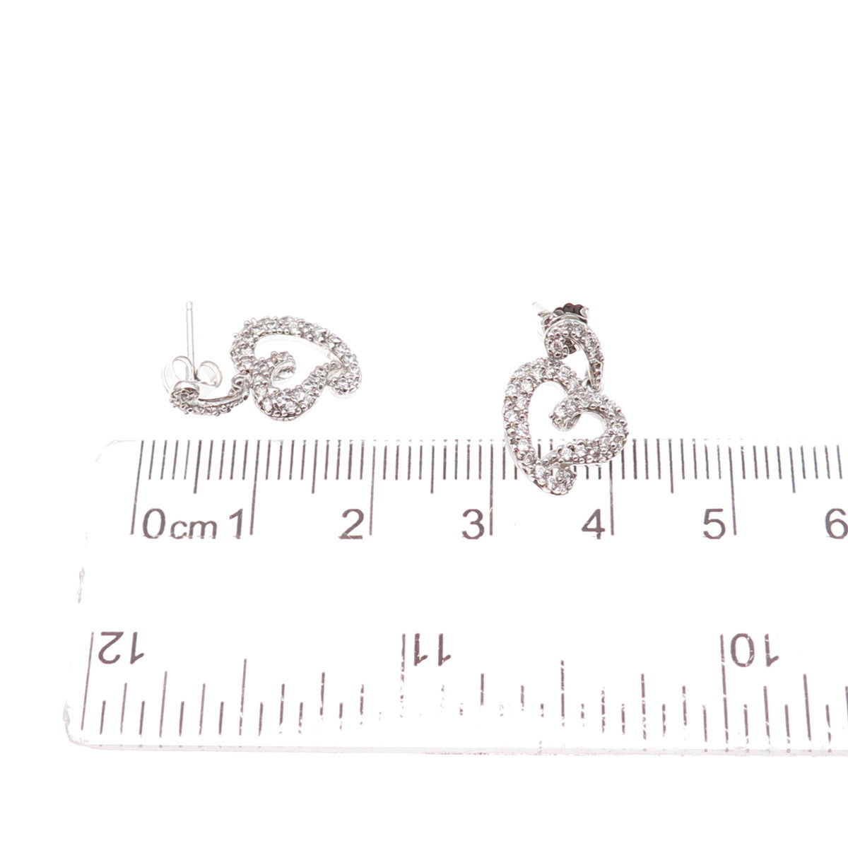 925 Sterling Silver Round-Cut C Z Heart Dangle Earrings