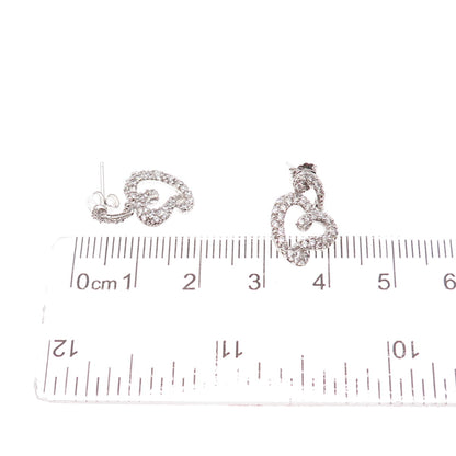 925 Sterling Silver Round-Cut C Z Heart Dangle Earrings