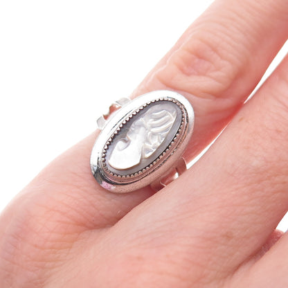 Sarah Coventry 925 Sterling Antique Art Deco Real MOP Lady Cameo Ring Size 4.25