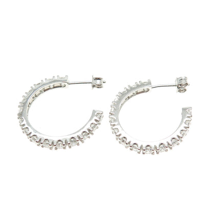 925 Sterling Silver Round-Cut C Z Hoop Earrings