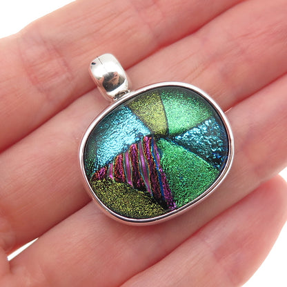 925 Sterling Silver Vintage CII Mexico Dichroic Glass Charm Pendant