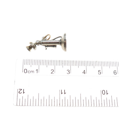 WELLS 925 Sterling Silver Vintage Retro Candlestick Phone 3D Charm Pendant