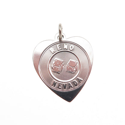 925 Sterling Silver Vintage Reno Nevada Lucky Dice Heart Charm Pendant