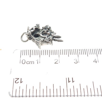 DANECRAFT Sterling Silver Antique Cuckoo Clock Oxidized Minimalist Charm Pendant
