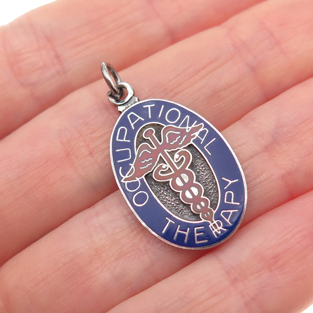 Metal Arts 925 Sterling Silver Vintage Enamel Occupational Therapy Charm Pendant