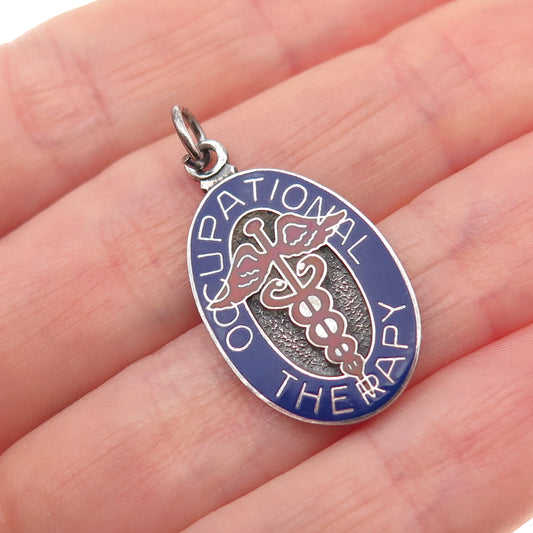 Metal Arts 925 Sterling Silver Vintage Enamel Occupational Therapy Charm Pendant