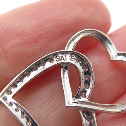SAI 925 Sterling Silver Real Diamond Interlocked Heart Minimalist Charm Pendant