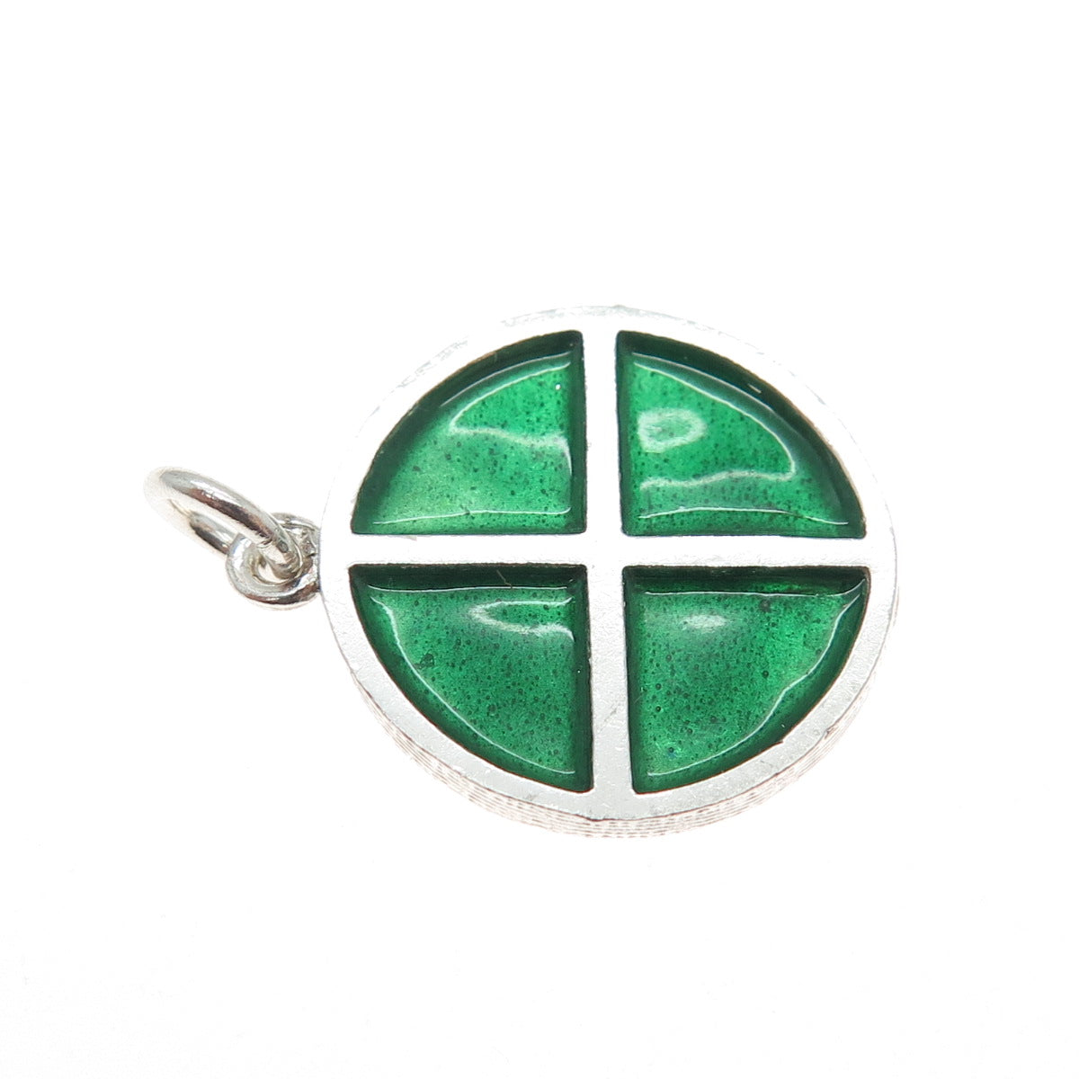 ZUMAN 925 Sterling Silver Vintage Israel Green Enamel Cross Charm Pendant