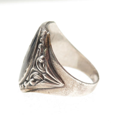 950 Silver Antique Art Deco Niello Hindu Goddess Oxidized Ring Size 10