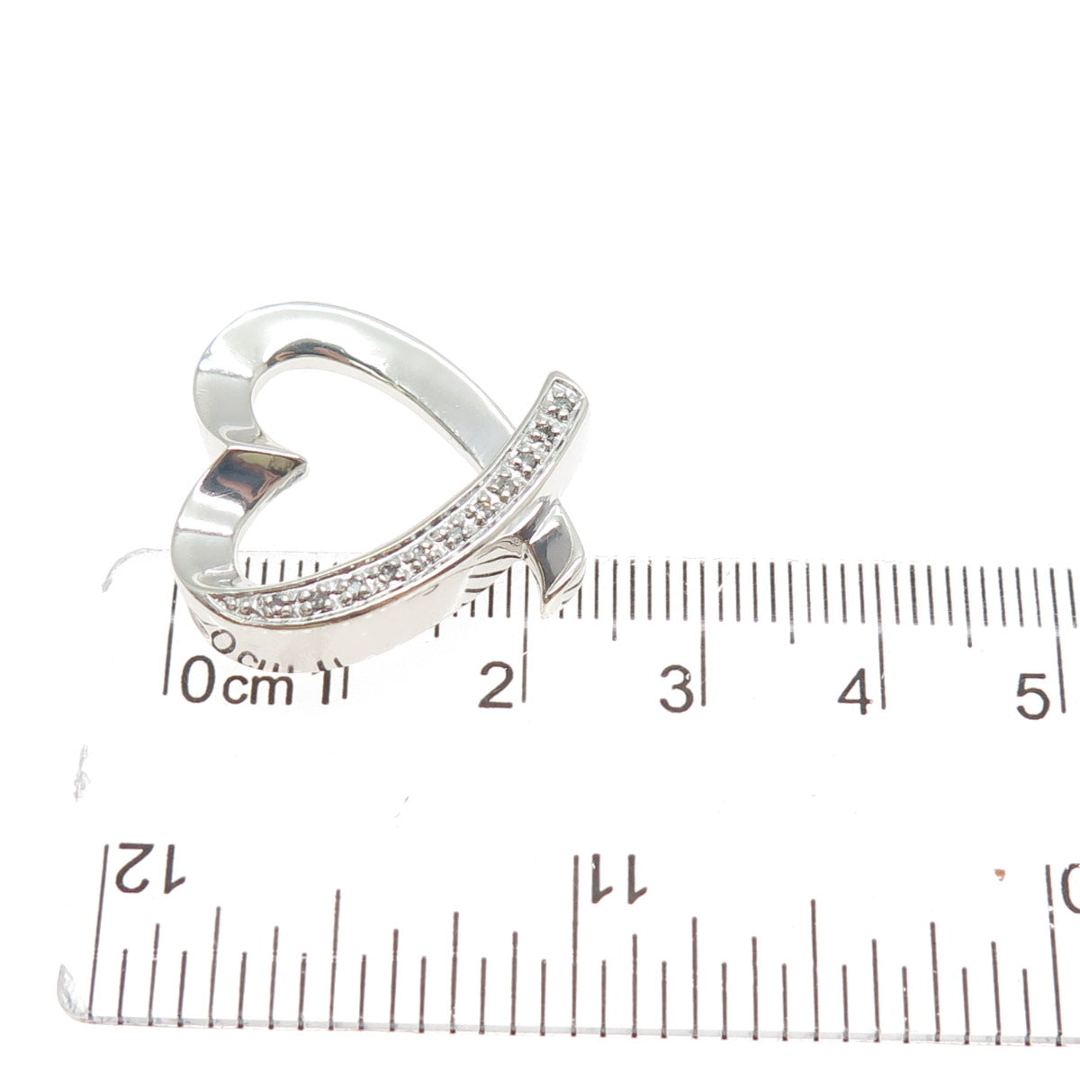 925 Sterling Silver Real Round-Cut Diamond Heart Minimalist Slide Charm Pendant