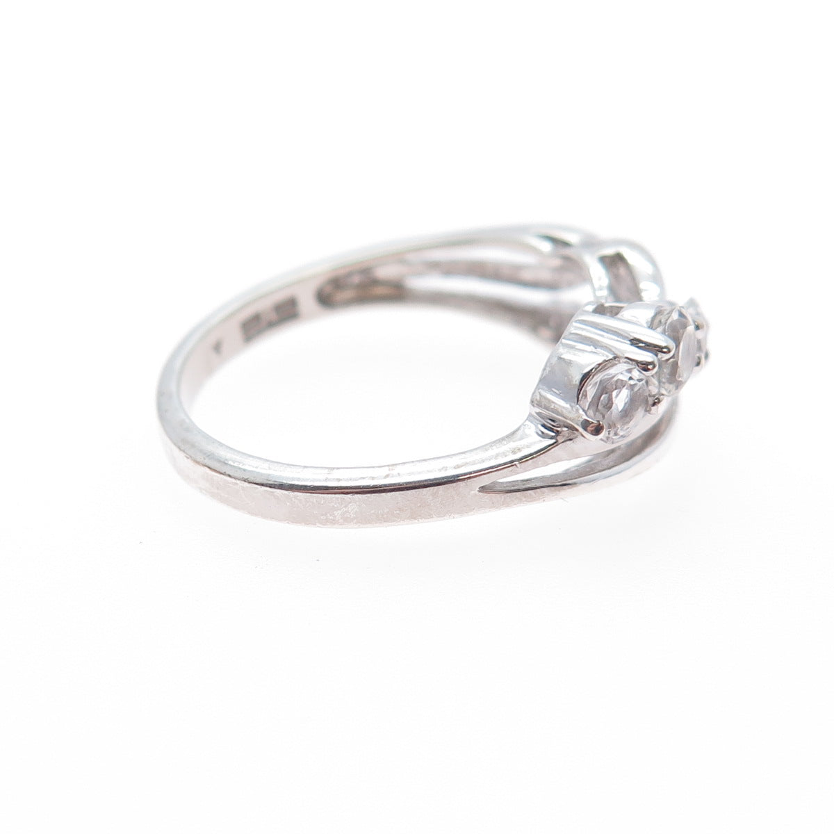 925 Sterling Silver Real Round-Cut White Topaz Crisscross Ring Size 7