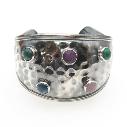 925 Sterling Silver Vintage Mexico Multi-Gem Modernist Adjustable Bracelet 7"