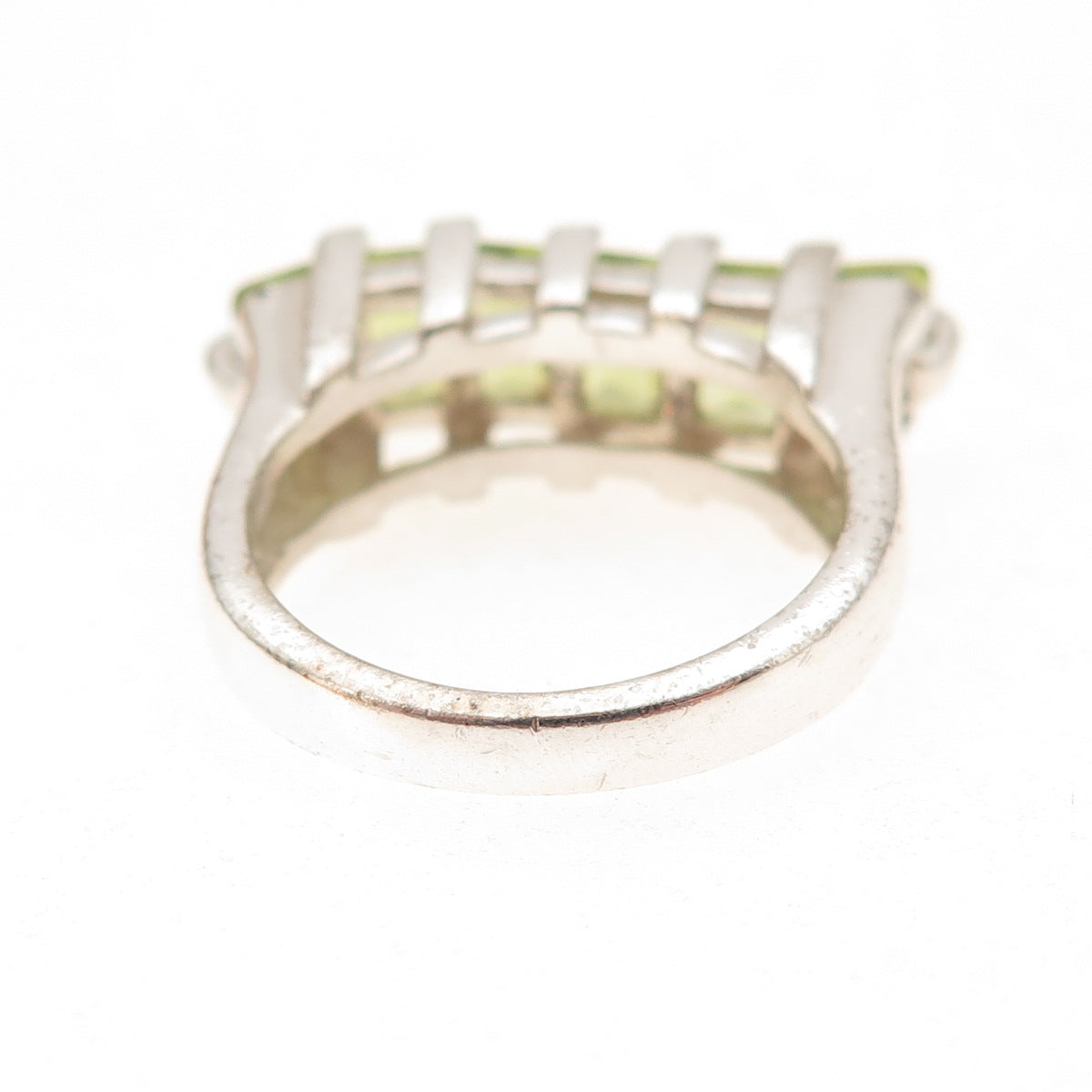 Ken Crafts 925 Sterling Silver Vintage Real Emerald-Cut Peridot Ring Size 7