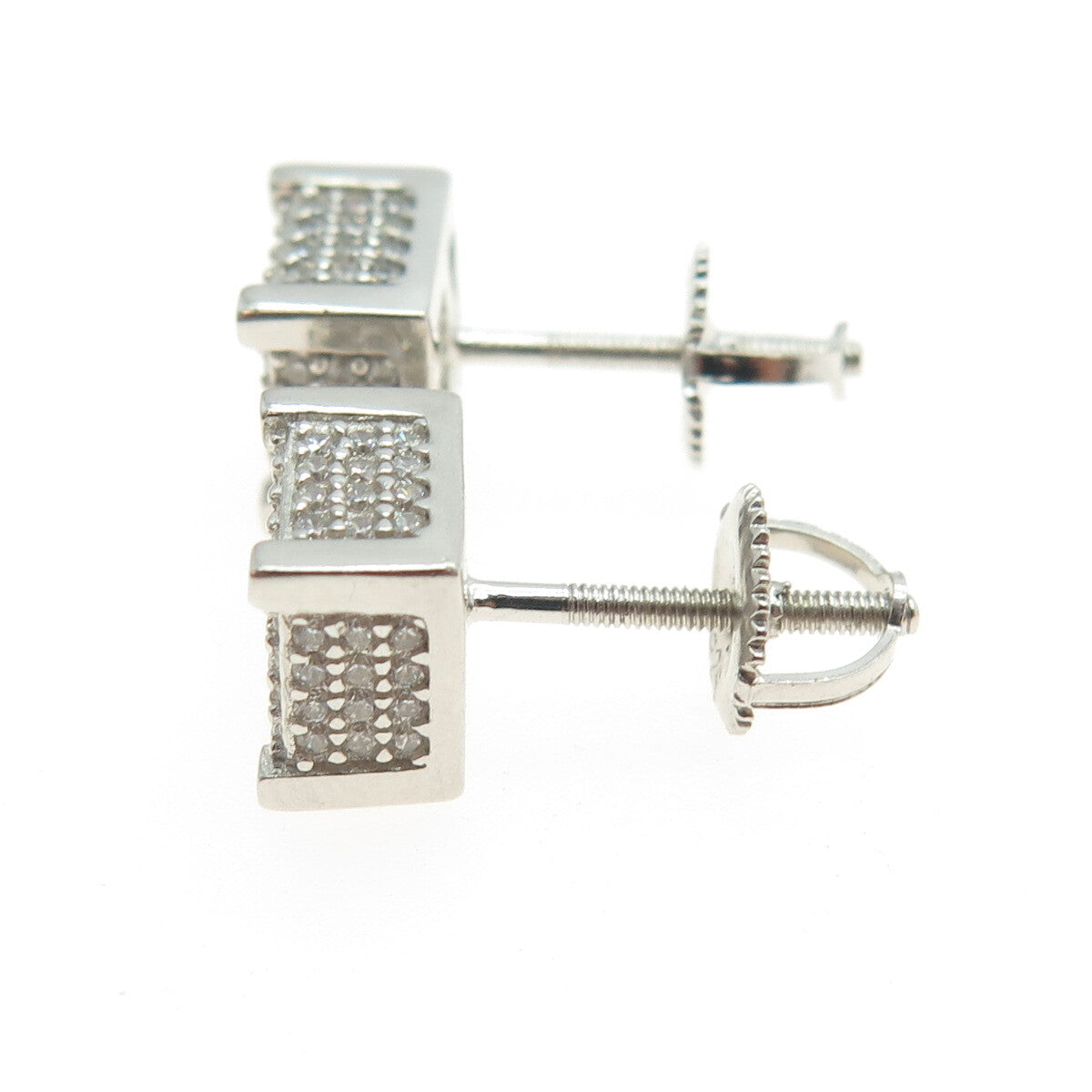 925 Sterling Silver Round-Cut C Z Princess Square Earrings