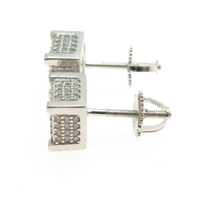 925 Sterling Silver Round-Cut C Z Princess Square Earrings