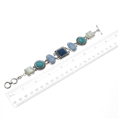 WHITNEY KELLY Sterling Silver Vintage Agate Turquoise Lapis MOP Bracelet 7-7.25"