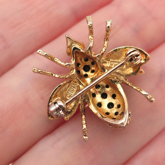 925 Sterling Silver Gold Plated Vintage Real Sapphire Bee Pin Brooch