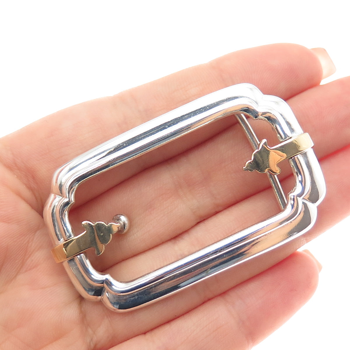 18K Gold 925 Sterling Silver Vintage Floral Belt Buckle