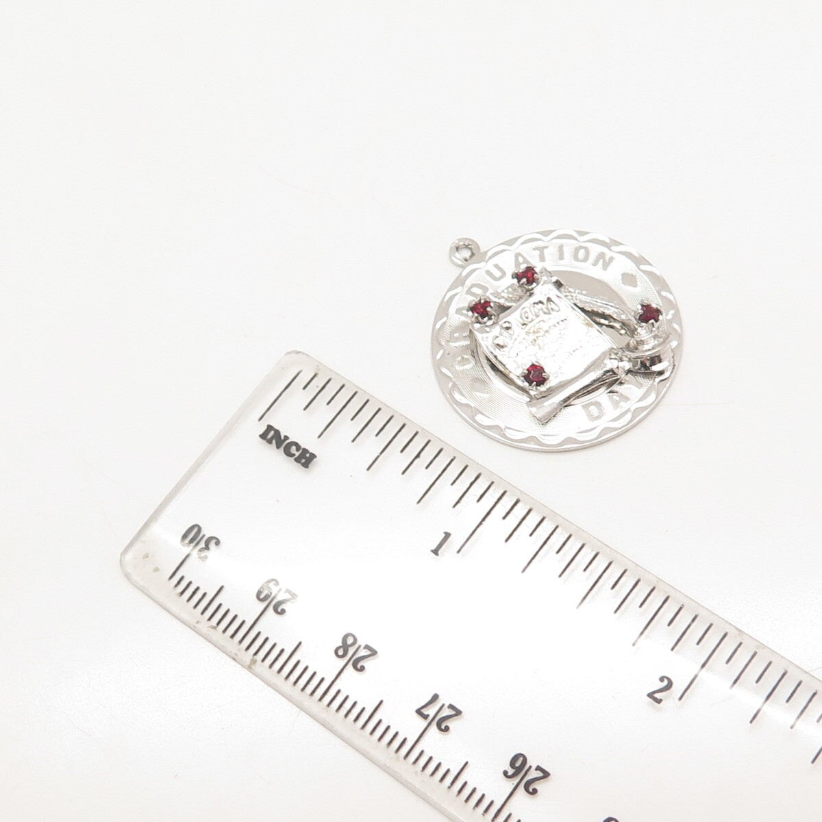 925 Sterling Silver Vintage Spencer Red Garnet Gem "Graduation Day" Pendant