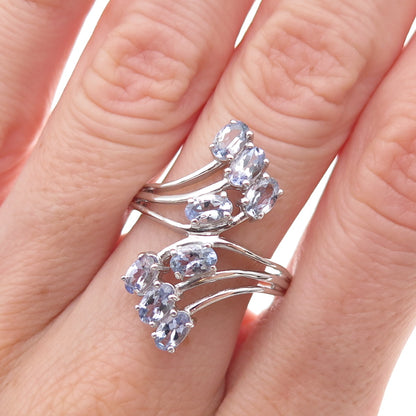 Chuck Clemency 925 Sterling Silver Real Oval-Cut Tanzanite Bypass Ring Size 8