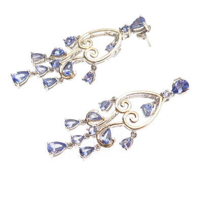 Chuck Clemency 925 Sterling Silver 2-Tone Real Tanzanite Heart Dangle Earrings
