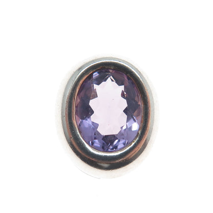925 Sterling Silver Vintage Real Oval-Cut Amethyst Minimalist Slide Pendant