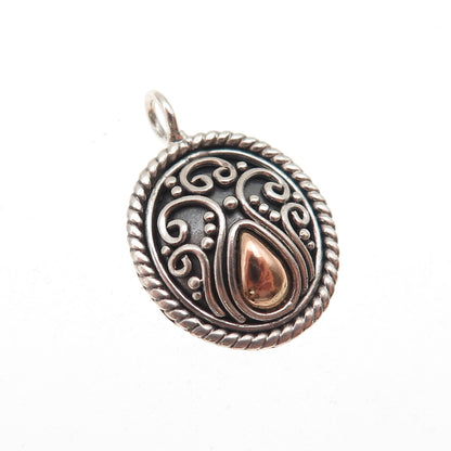 Suarti Bali 925 Sterling Silver 18K Gold Vintage Floral Scroll Charm Pendant