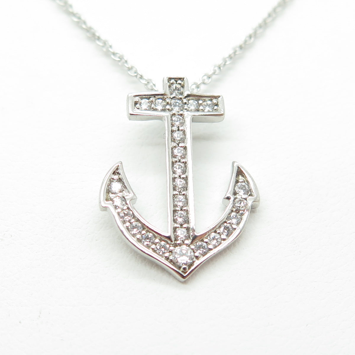 925 Sterling Silver Round-Cut C Z Anchor Cable Chain Necklace 17-19"