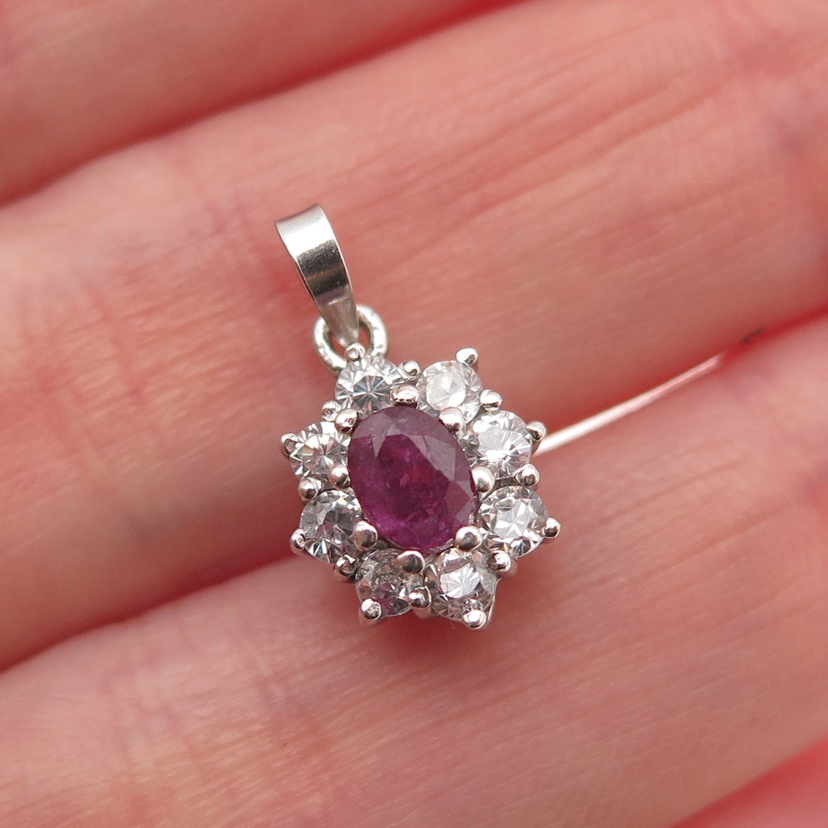925 Sterling Silver Vintage Real Ruby & C Z Mini Charm Pendant