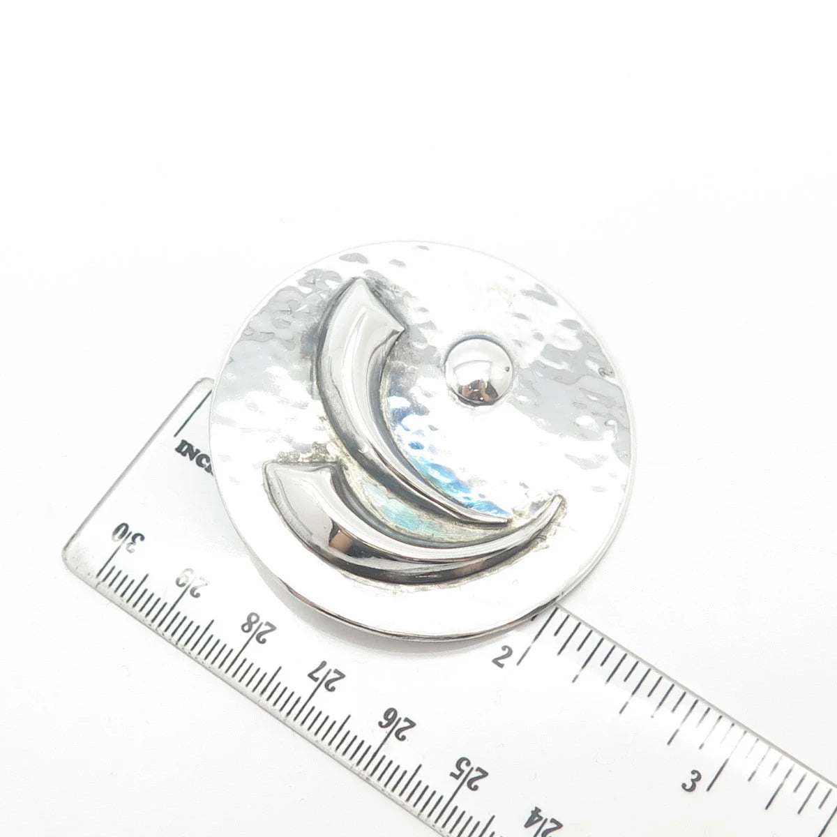 925 Sterling Silver Vintage Hammered Round Pin Brooch
