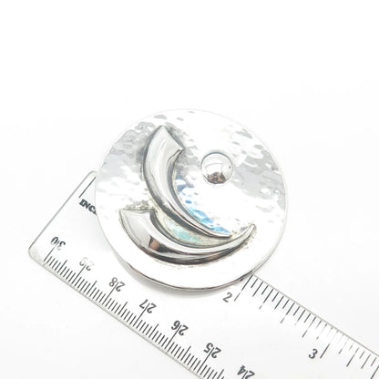 925 Sterling Silver Vintage Hammered Round Pin Brooch
