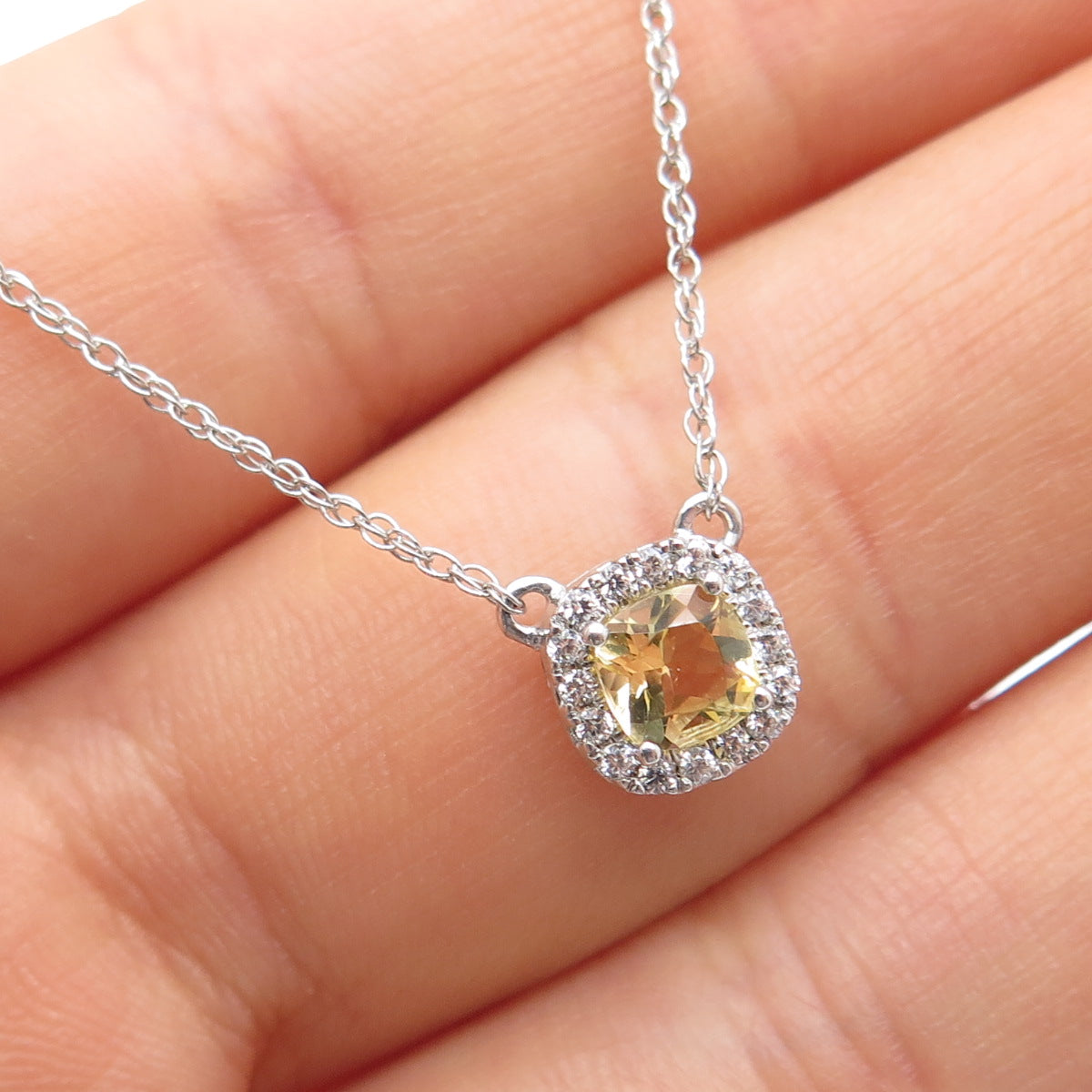 925 Sterling Silver Real Citrine & Round-Cut C Z Singapore Chain Necklace 19"