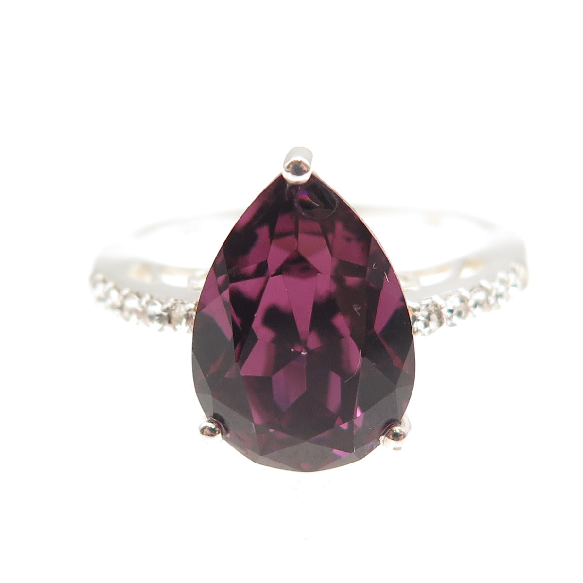 Chuck Clemency Sterling Silver Purple & White Rhinestone Teardrop Ring Size 9